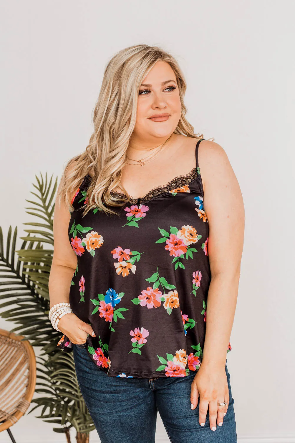 Aloha Beauty Lace Trimmed Tank Top- Black