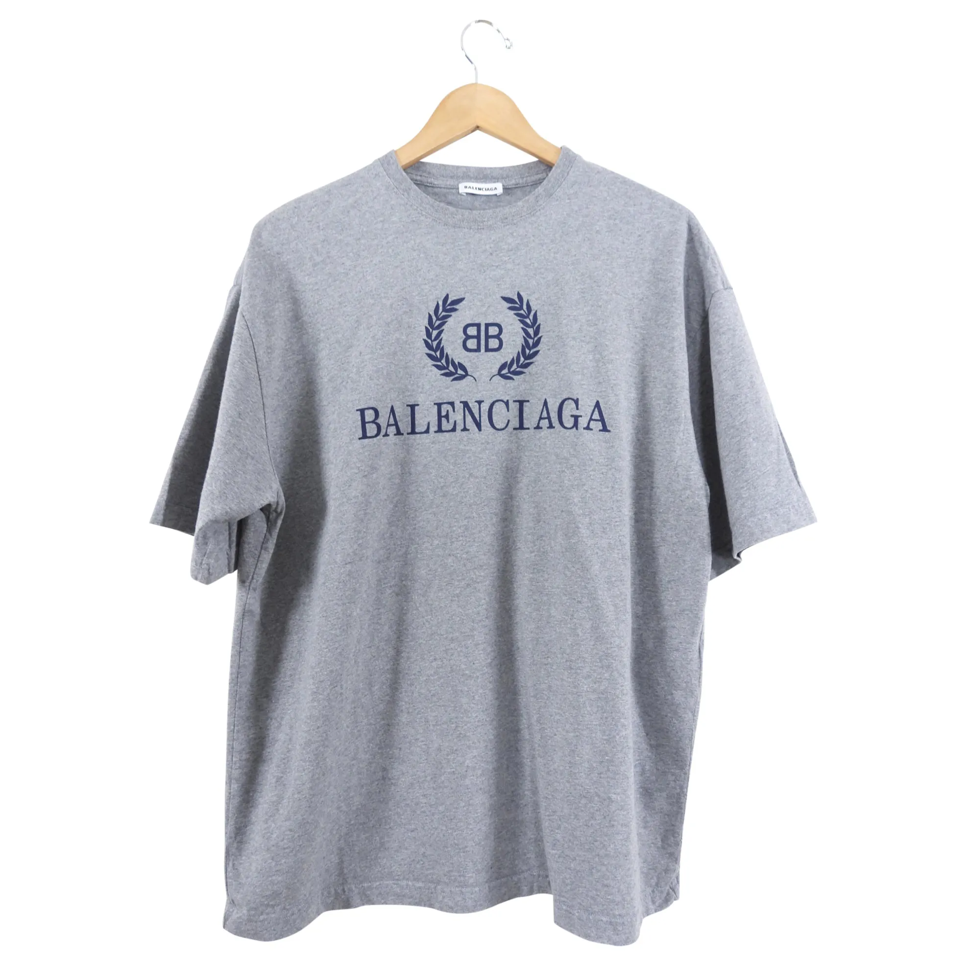 Balenciaga Grey Tee with Navy College Logo - S / M / L