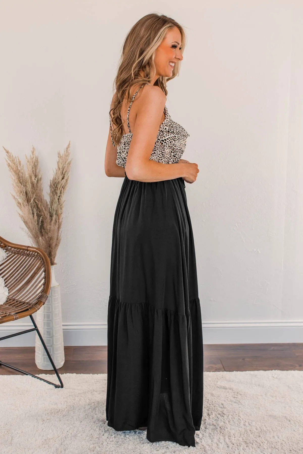 Beauty All Around Maxi Dress- Black & Leopard