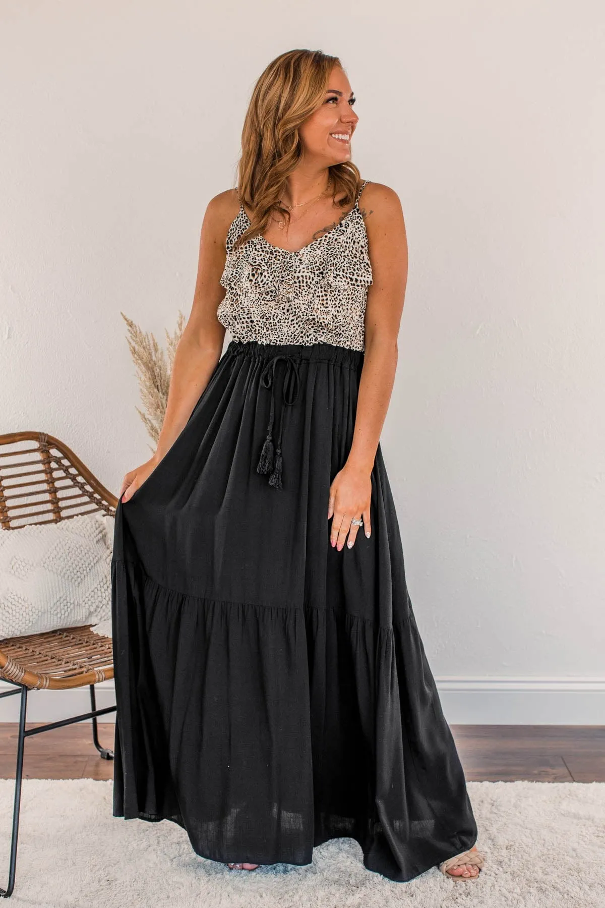 Beauty All Around Maxi Dress- Black & Leopard