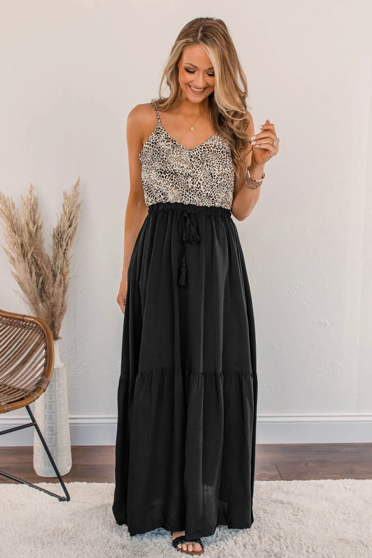 Beauty All Around Maxi Dress- Black & Leopard