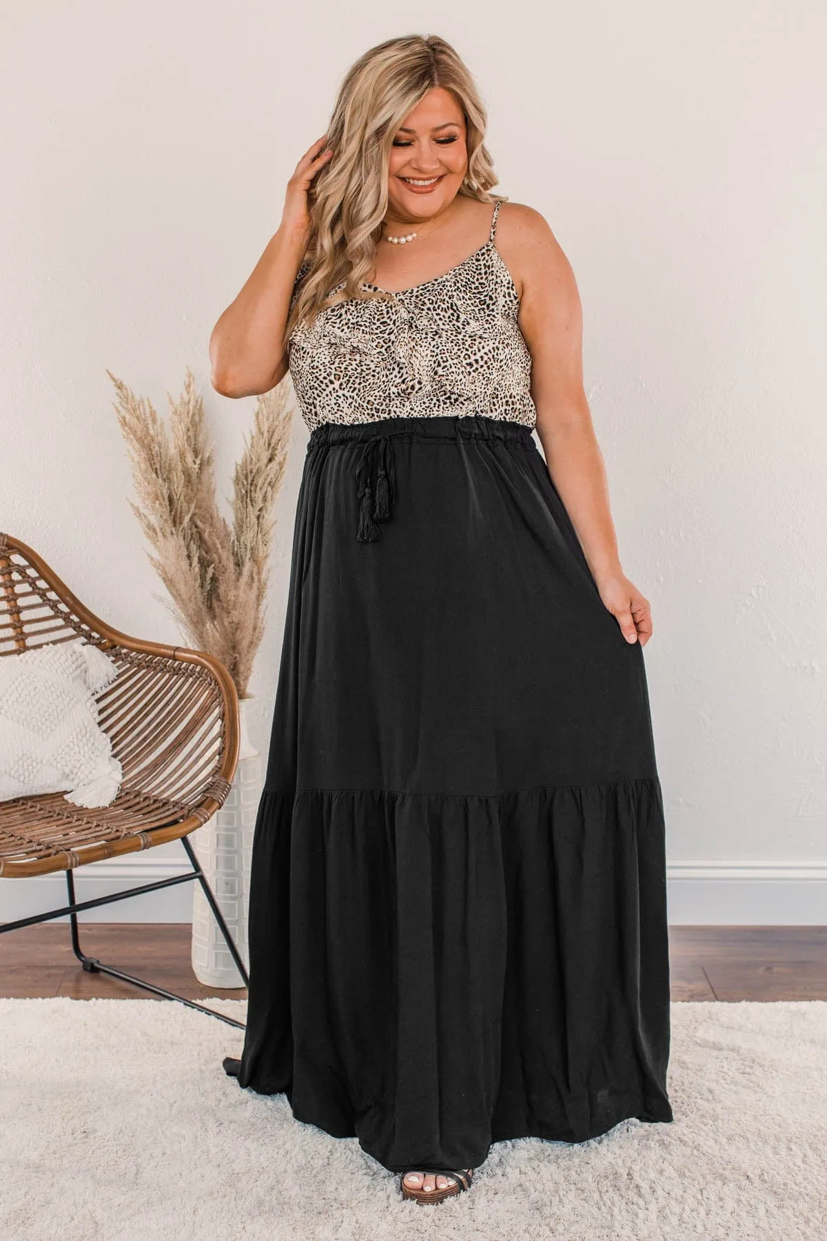 Beauty All Around Maxi Dress- Black & Leopard