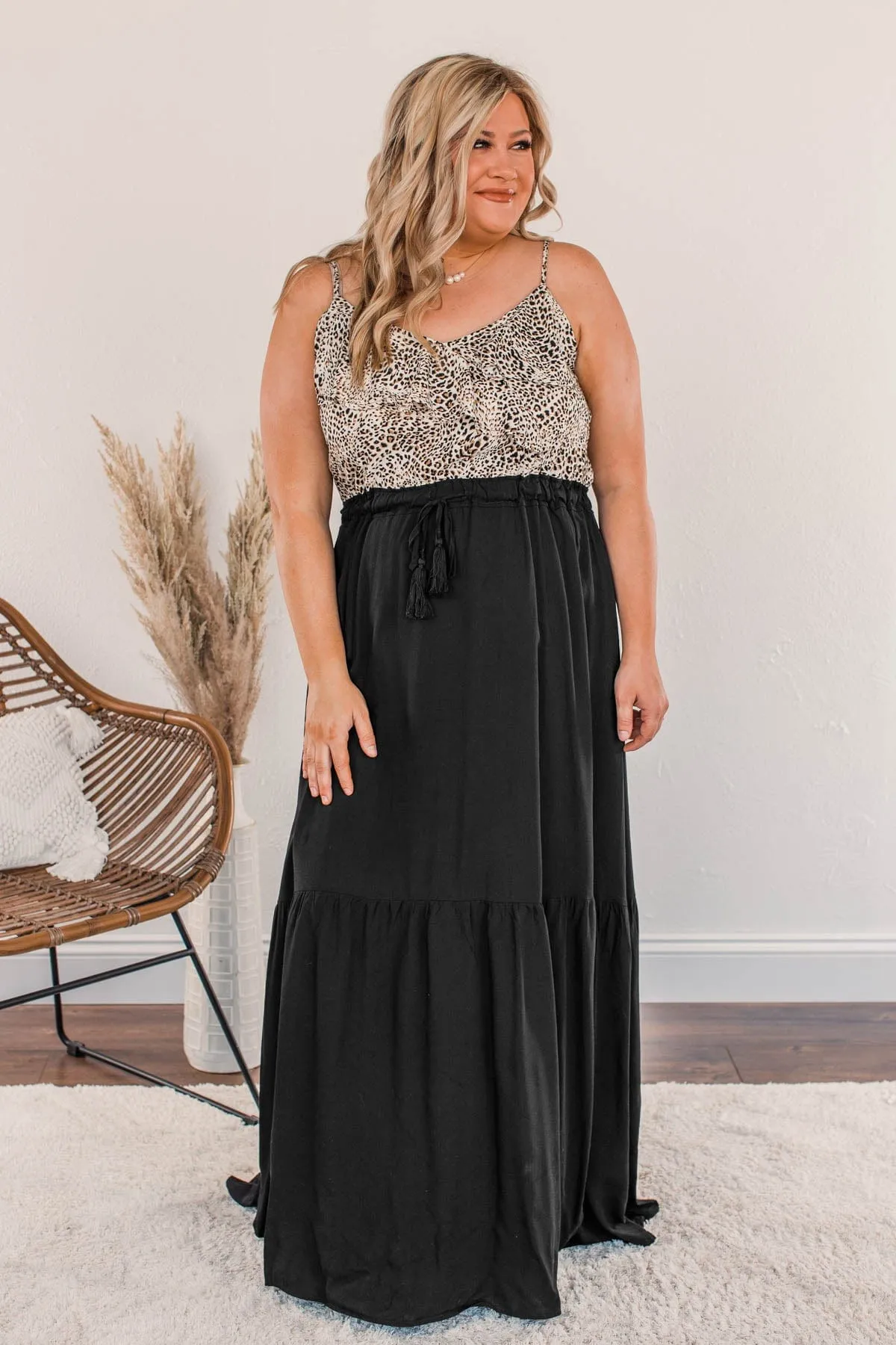 Beauty All Around Maxi Dress- Black & Leopard