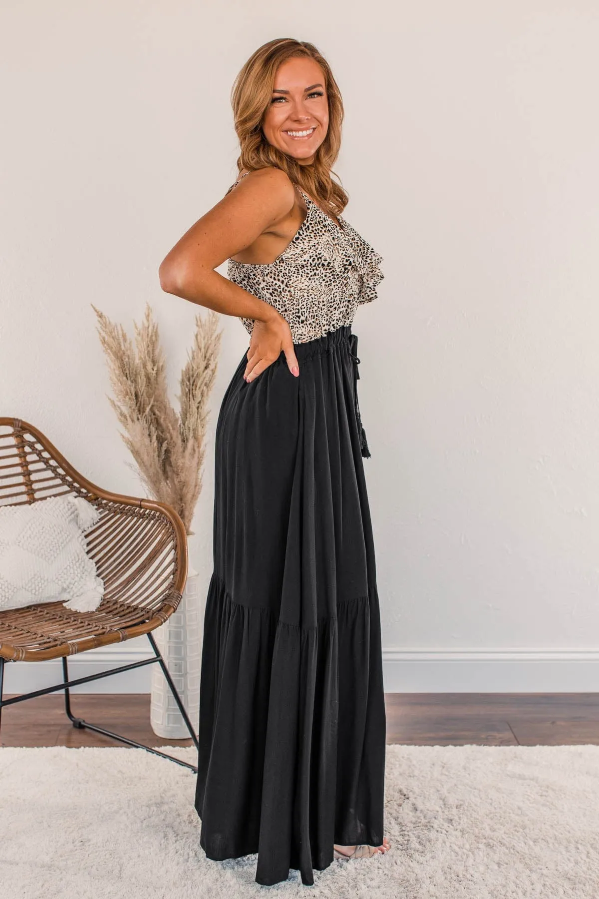 Beauty All Around Maxi Dress- Black & Leopard