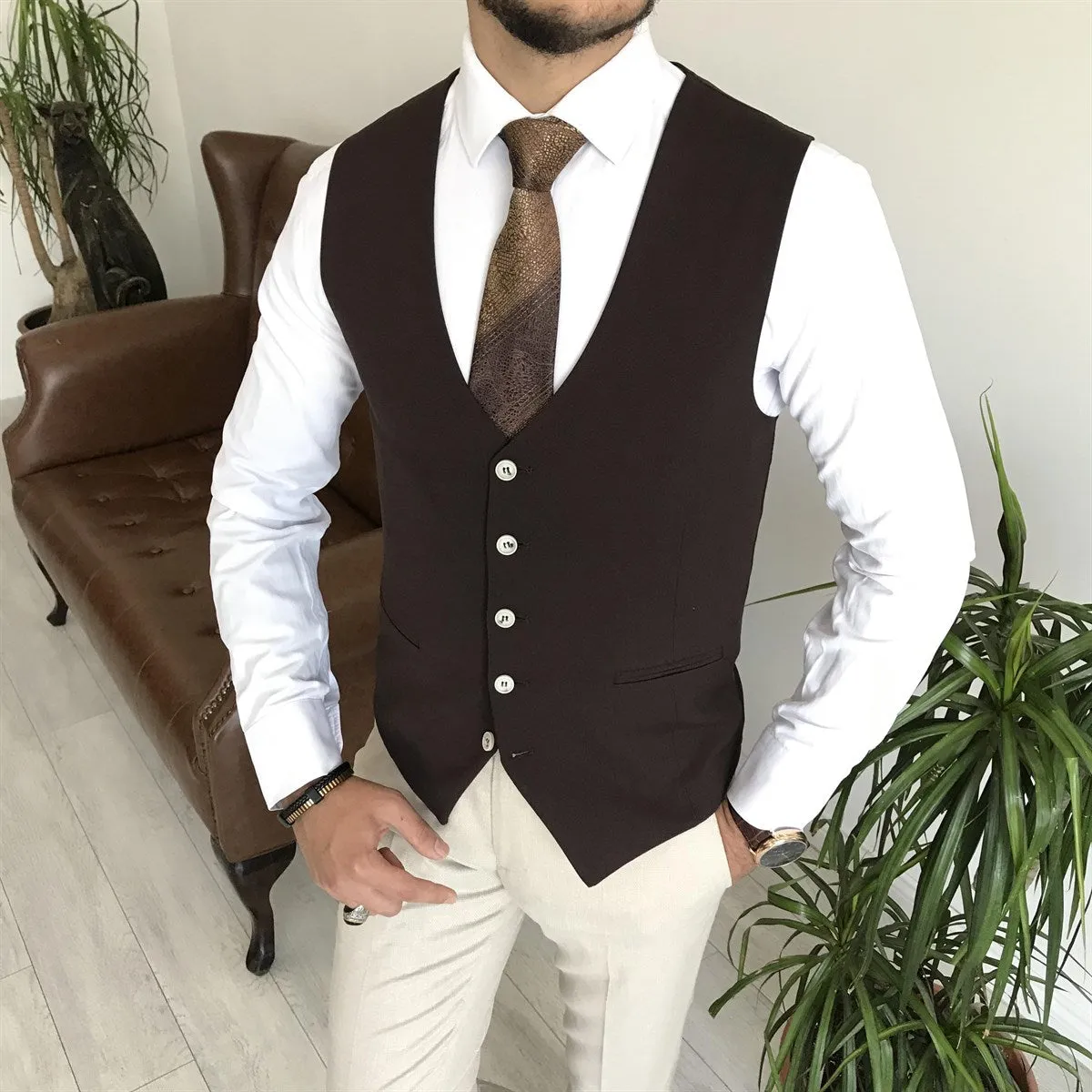 Bojoni Cagliari Beige Slim-Fit Suit 3-Piece