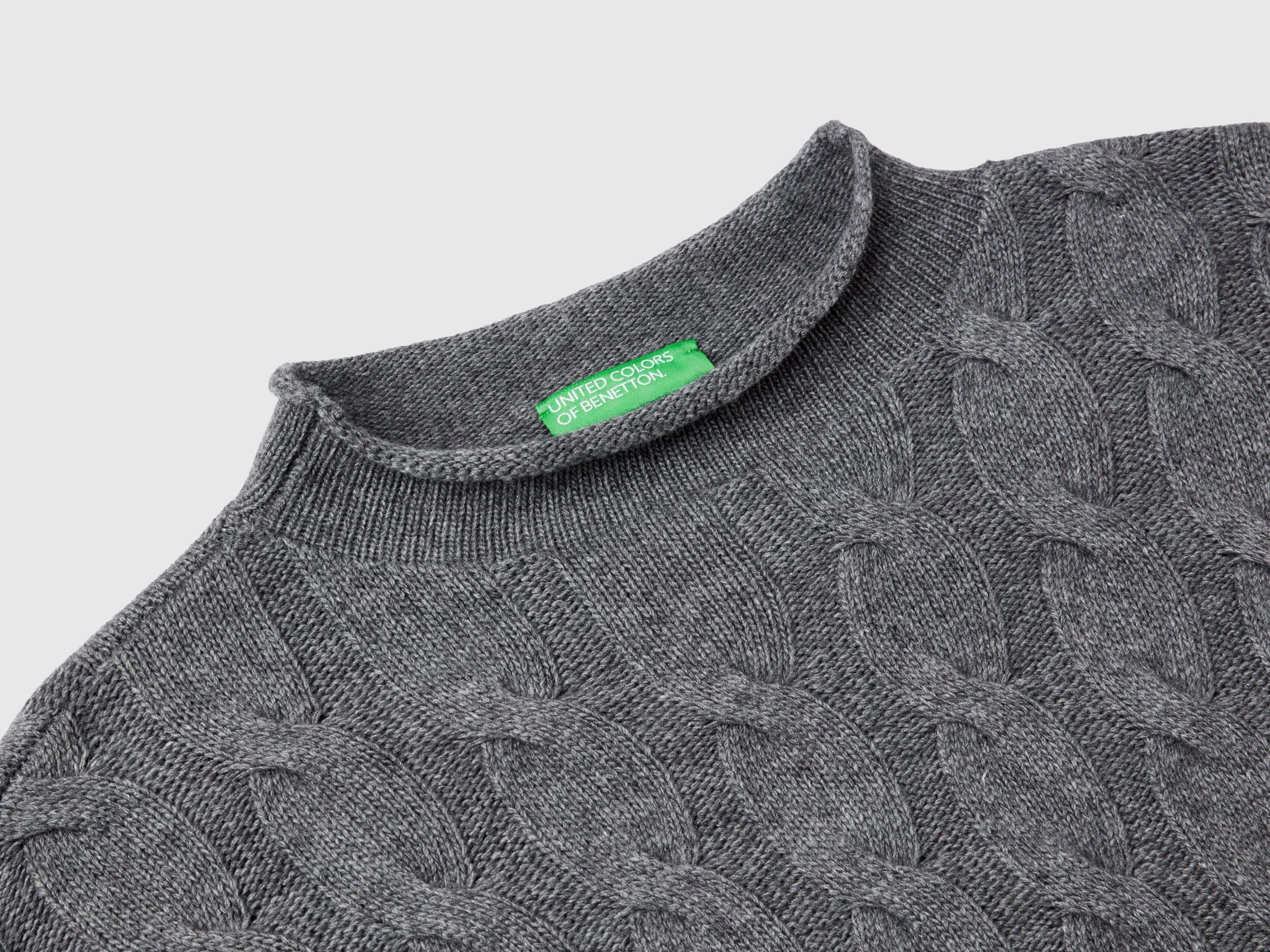 Cable knit sweater - Dark Gray | Benetton