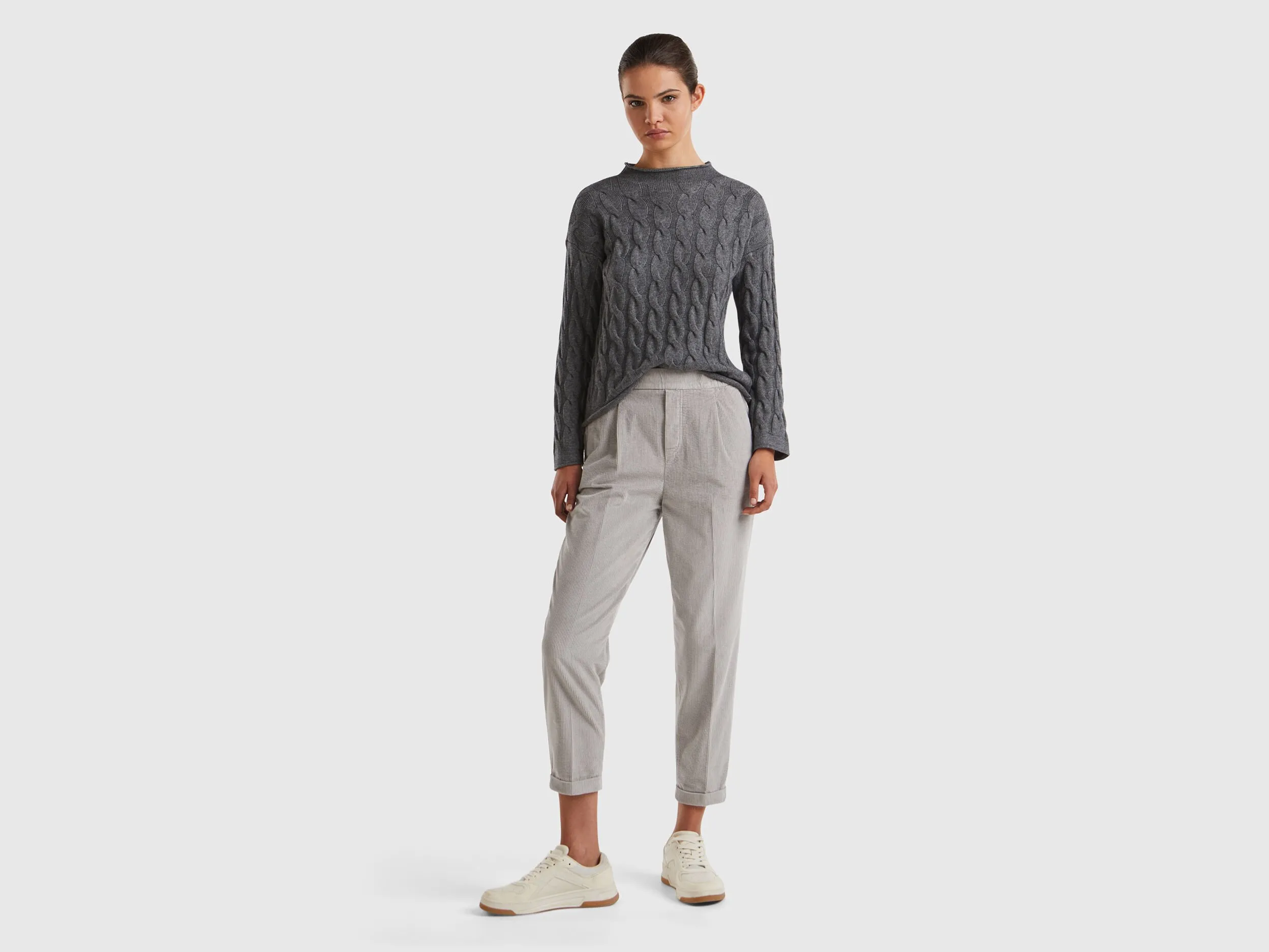 Cable knit sweater - Dark Gray | Benetton