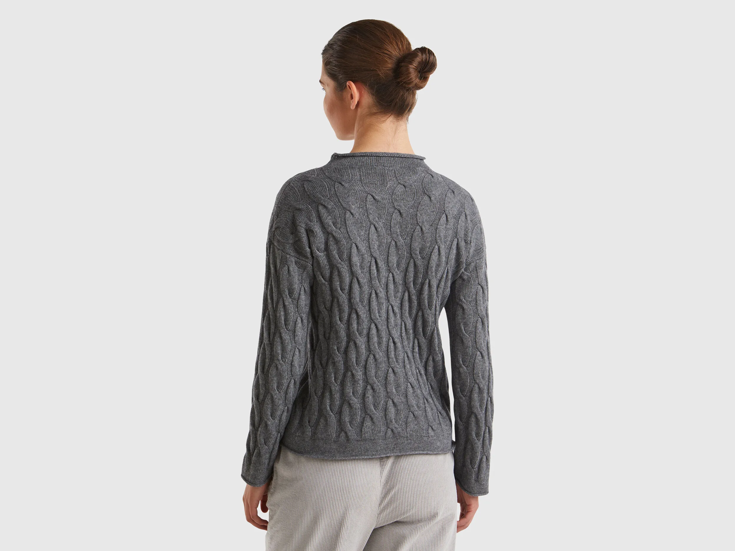 Cable knit sweater - Dark Gray | Benetton