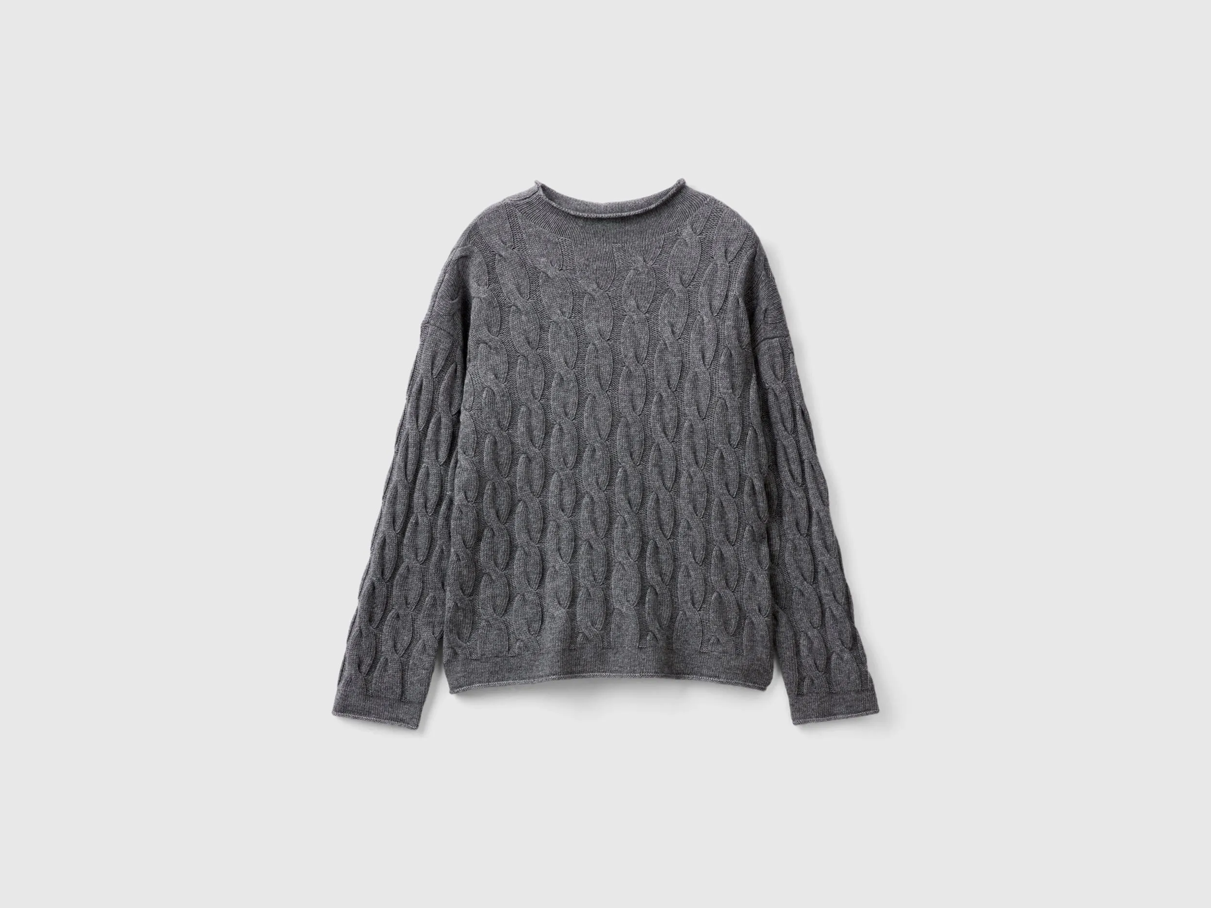 Cable knit sweater - Dark Gray | Benetton