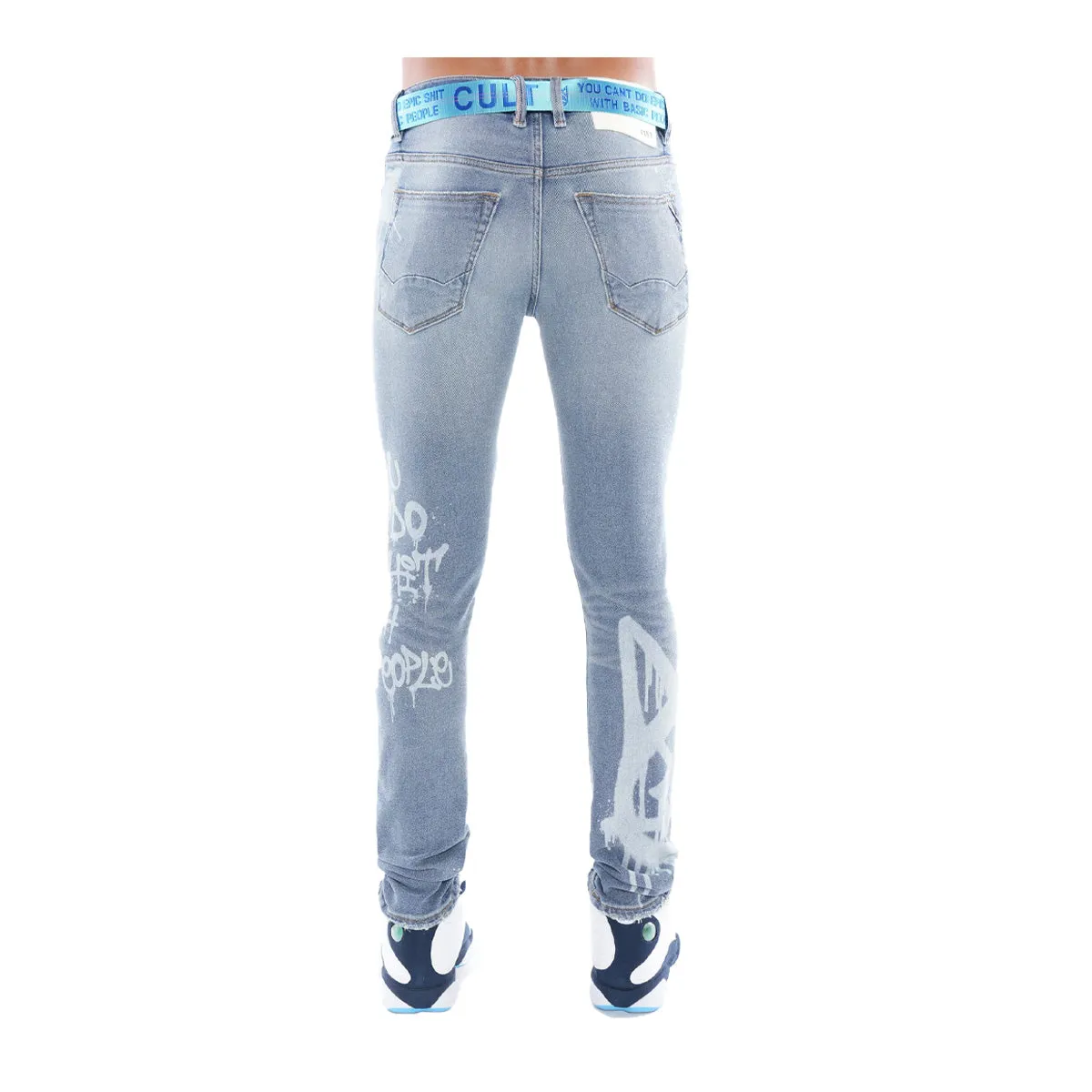 Cult Of Individuality Mens Punk Belted Stretch Skinny Fit Jeans 623A4-SS1O-SPRA Spray