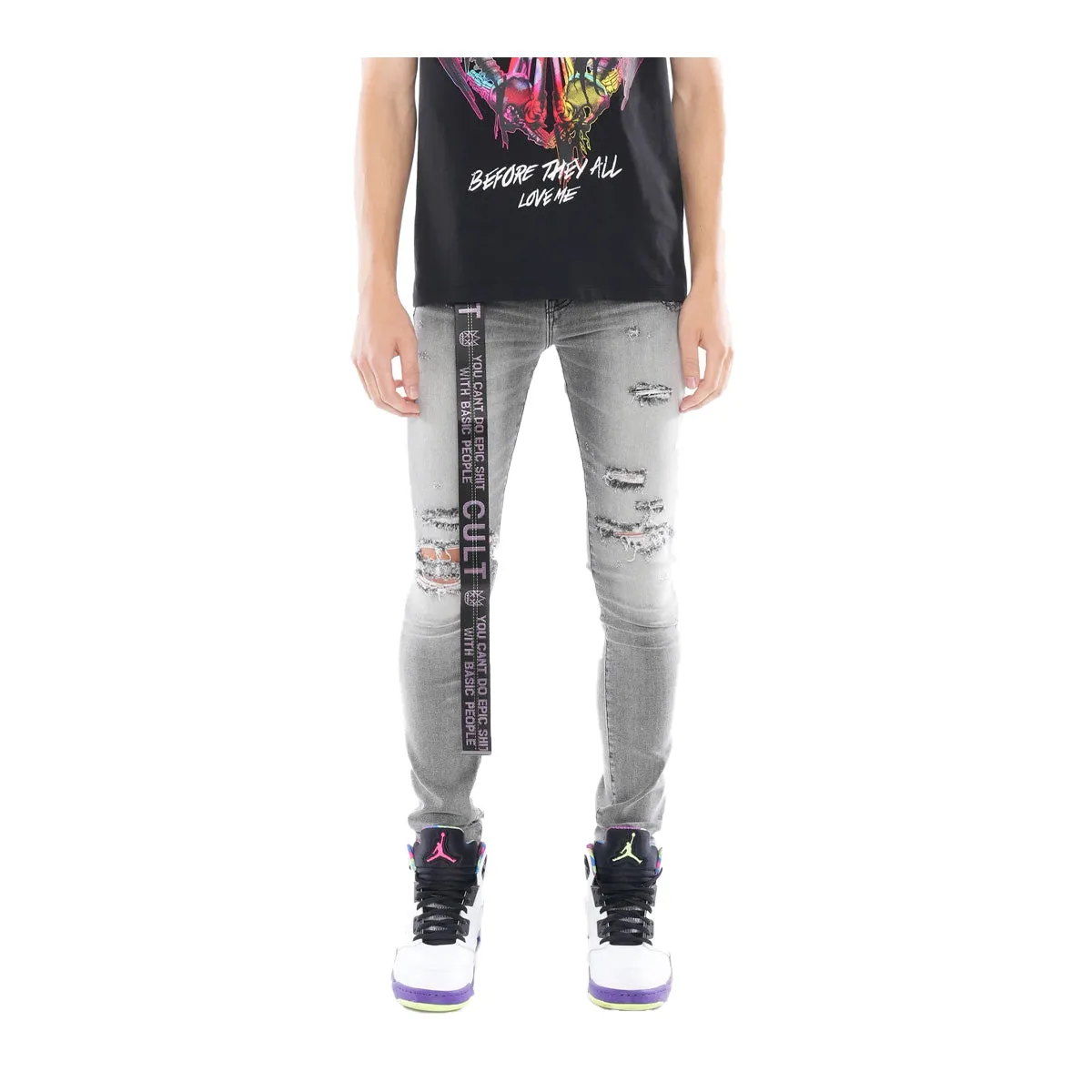 Cult Of Individuality Mens Punk Belted Stretch Skinny Fit Jeans 623A5-SS1F-MAEV Maeve