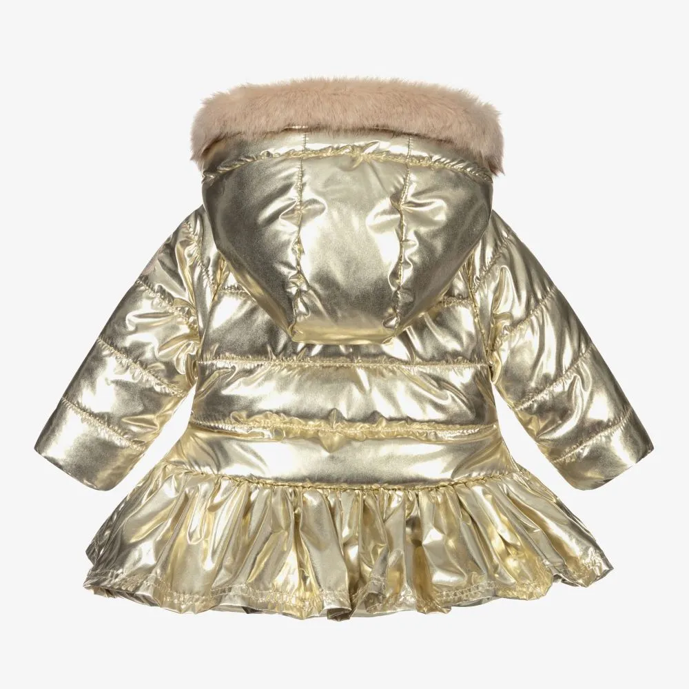 Girls Gold Hooded Bow Coat