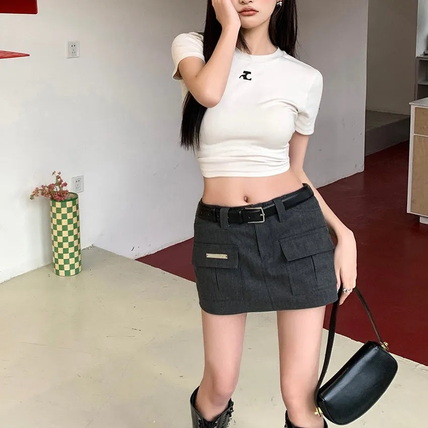 Grey Cargo Belt Skirt