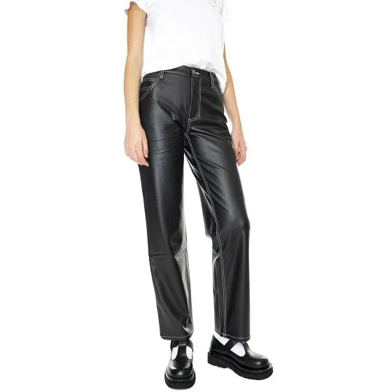 GUESS ORIGINALS Womens Go Pu Carenter Pant Jet Black Faux Leather Pants