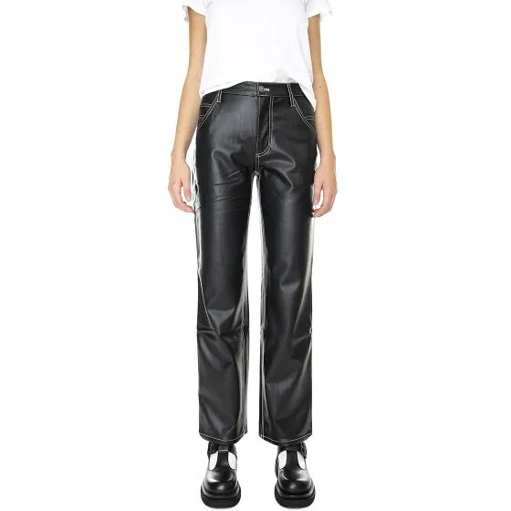 GUESS ORIGINALS Womens Go Pu Carenter Pant Jet Black Faux Leather Pants