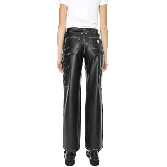 GUESS ORIGINALS Womens Go Pu Carenter Pant Jet Black Faux Leather Pants