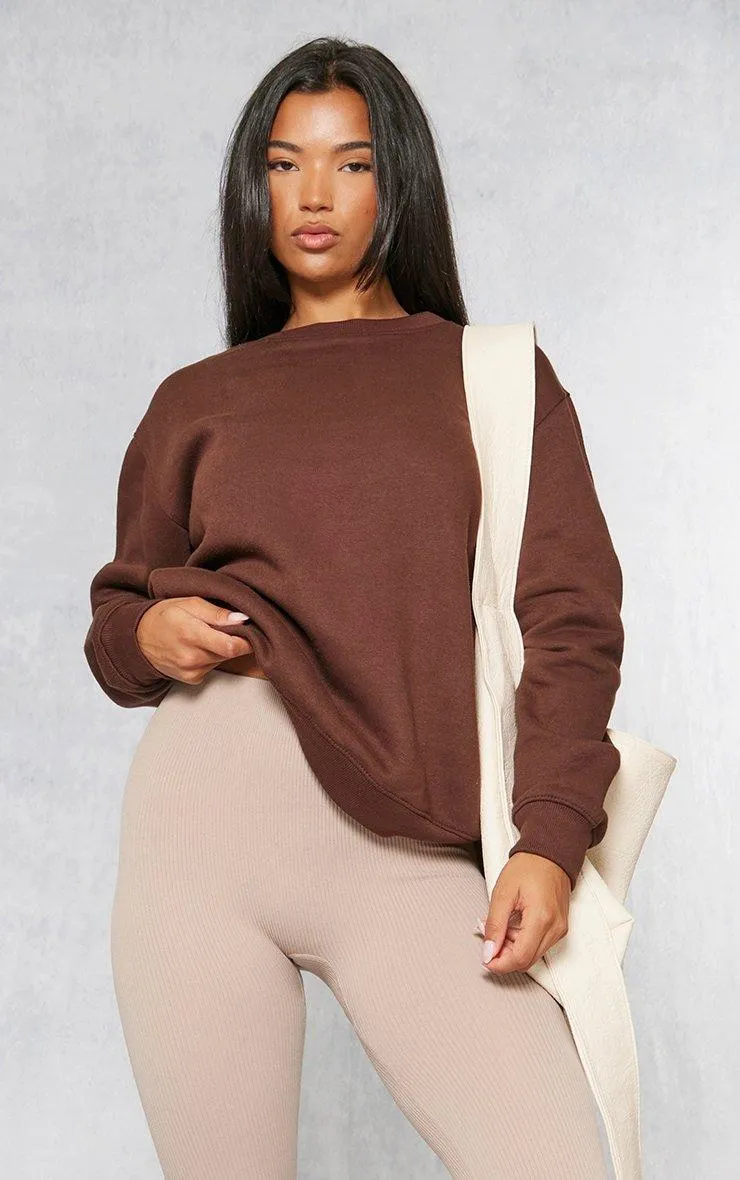 Hoodies & Sweatshirts | Chocolate Oversized Fleeceback Sweatshirt | PrettyLittleThing