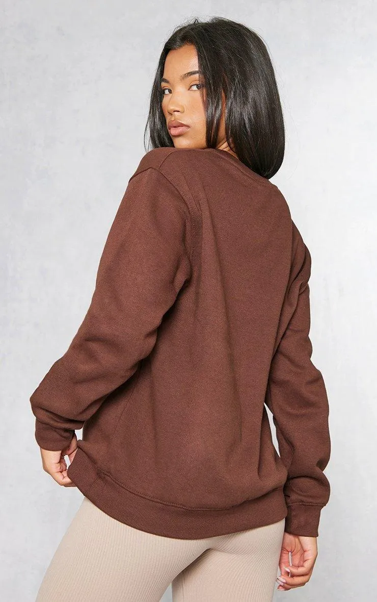 Hoodies & Sweatshirts | Chocolate Oversized Fleeceback Sweatshirt | PrettyLittleThing