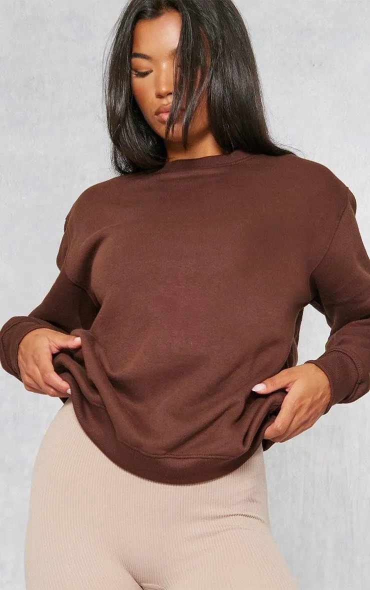 Hoodies & Sweatshirts | Chocolate Oversized Fleeceback Sweatshirt | PrettyLittleThing