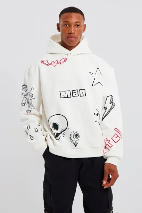 Hoodies & Sweatshirts | Oversized Boxy Doodle Graphic Hoodie | boohooMAN