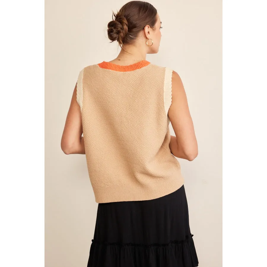 In February Contrast Round Neck Sweater Vest