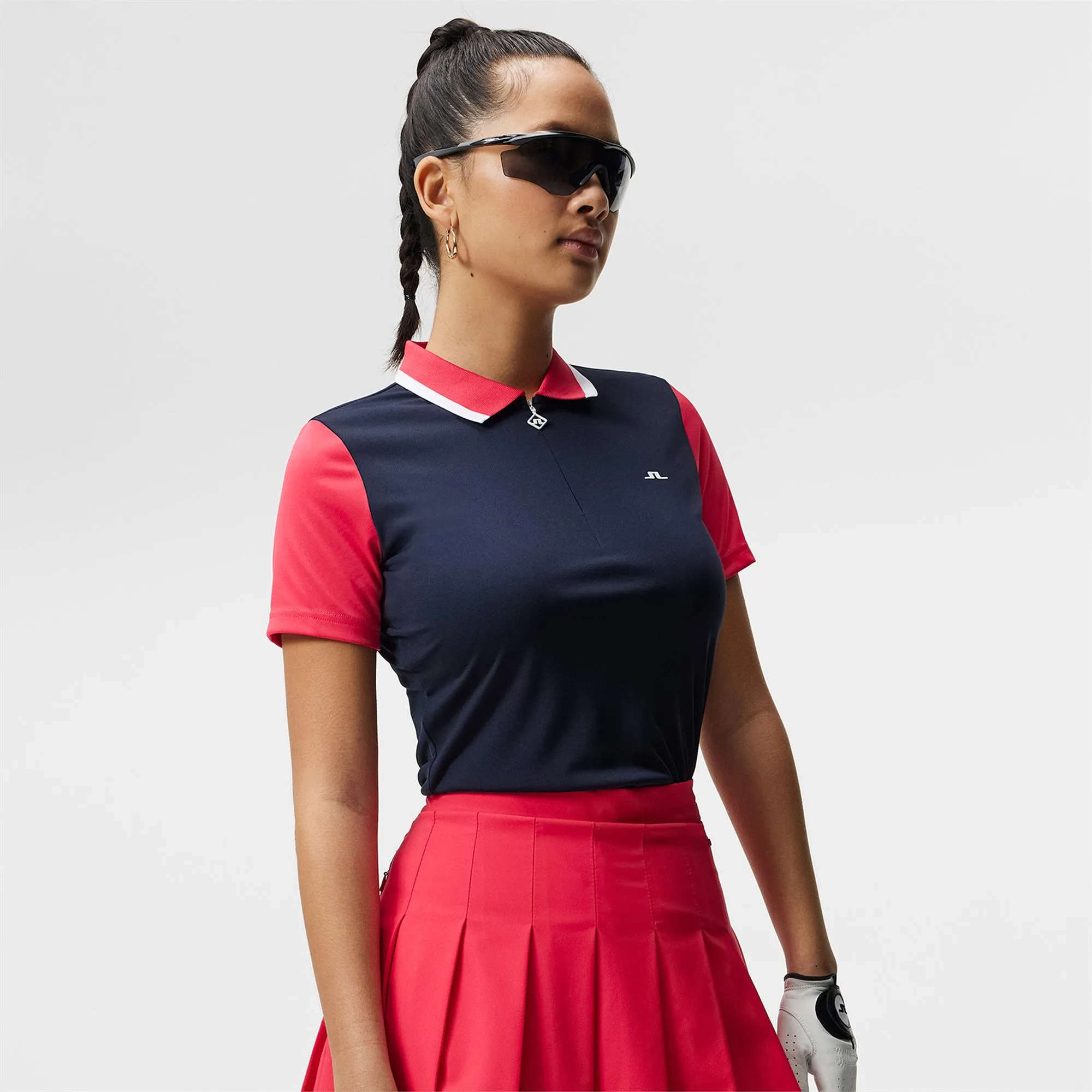 J Lindeberg Antonia Ladies Golf Polo Shirt Navy/Azalea