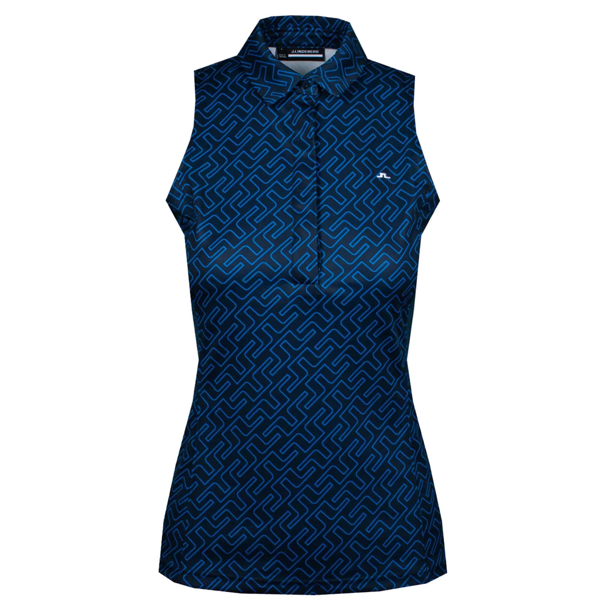 J Lindeberg Dena Print Ladies Sleeveless Golf Polo Nautical Blue Bridge