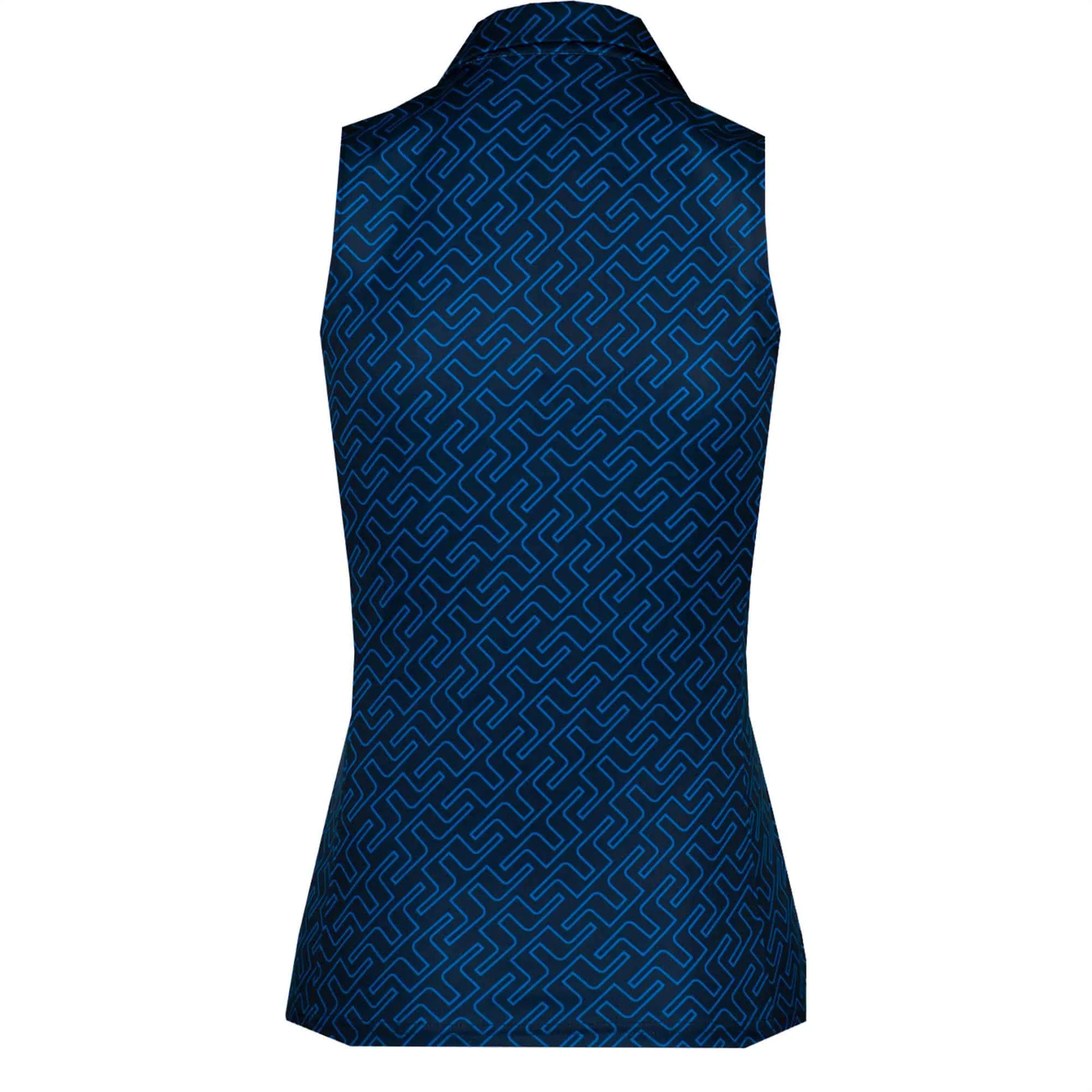 J Lindeberg Dena Print Ladies Sleeveless Golf Polo Nautical Blue Bridge