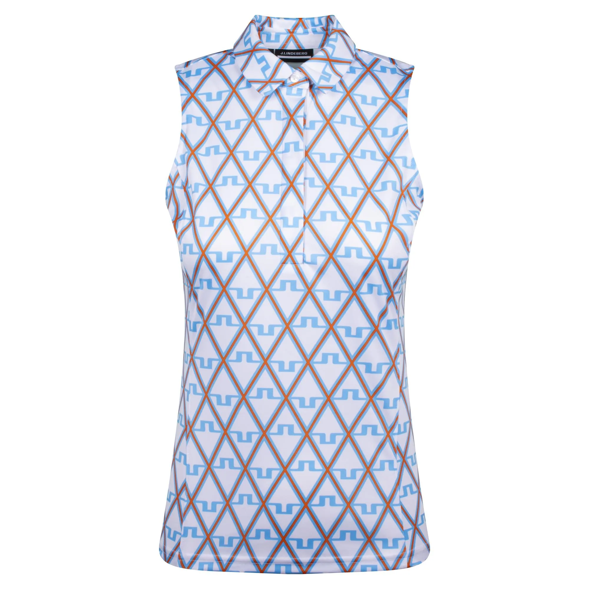 J Lindeberg Dena Print Ladies Sleeveless Golf Polo Shirt Little Boy Blue Diamond