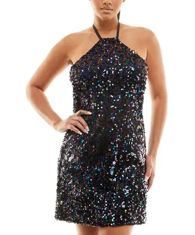 Jolt Juniors Womens Sequined Mini Cocktail and Party Dress