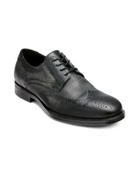 KARL LAGERFELD Mens Black Mixed Media Perforated Padded Wingtip Toe Block Heel Lace-Up Leather Dress Oxford Shoes