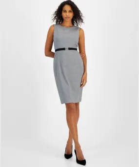 Kasper Women's Houndstooth Belted Sleeveless Sheath Dress