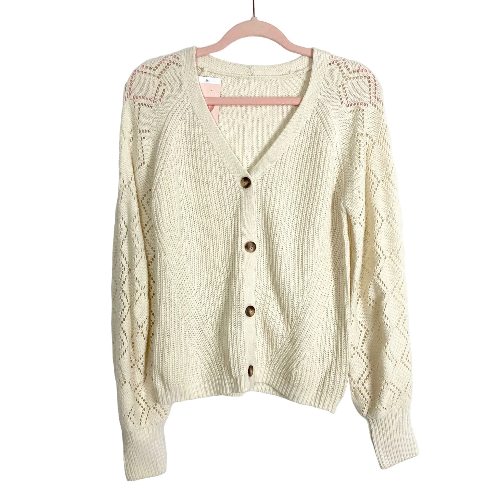 Kirundo Cream with Open Knit Sleeves Button Front Cardigan Sweater NWT- Size S