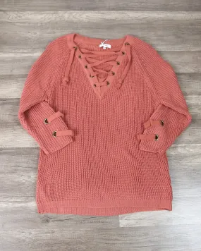 Lace Up Grommet Sweater in Marsala