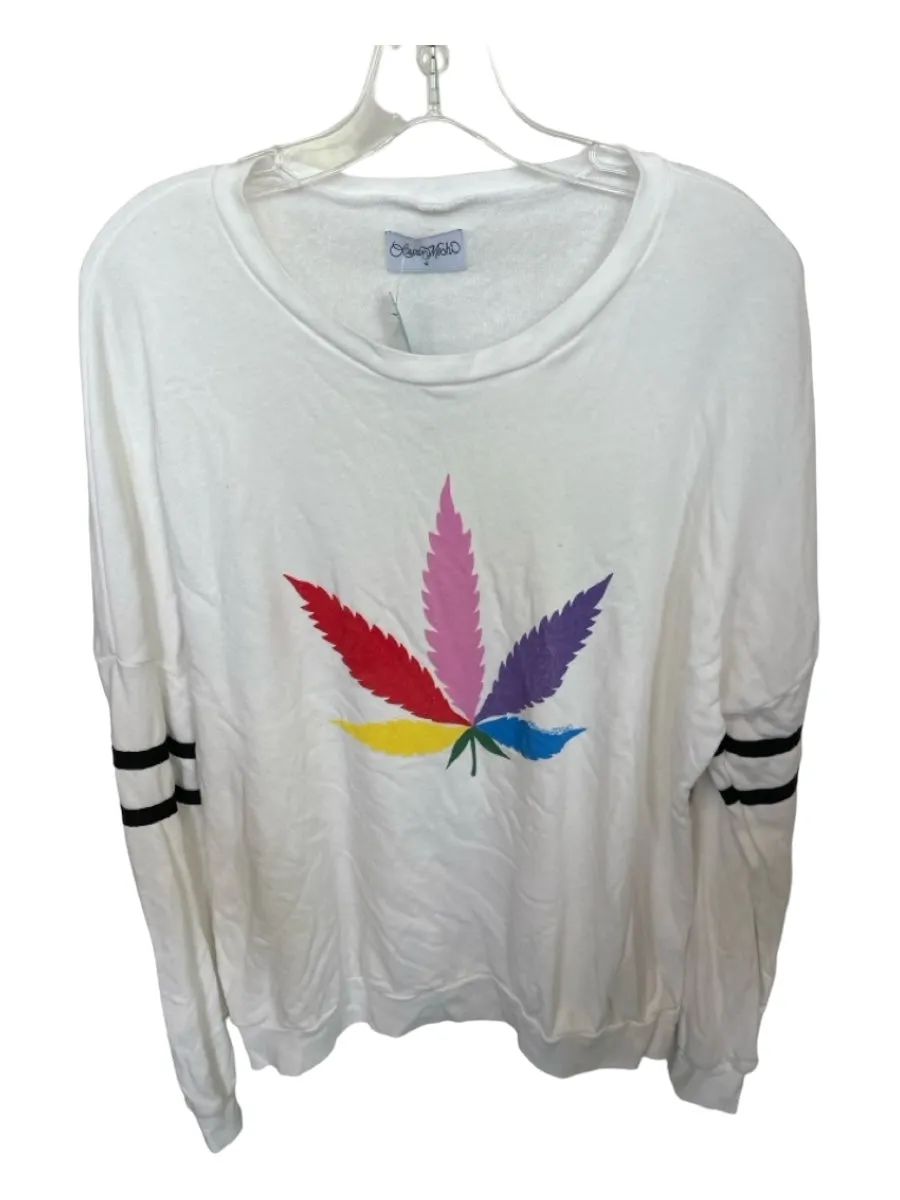 Lauren Moshi Size S White & Multi Cotton Long Sleeve Plant Sweatshirt