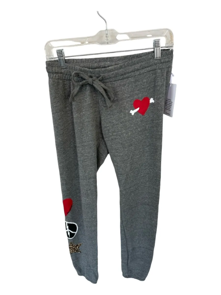 Lauren Moshi Size XS Gray & Red Cotton Drawstring Hearts Jogger Pants