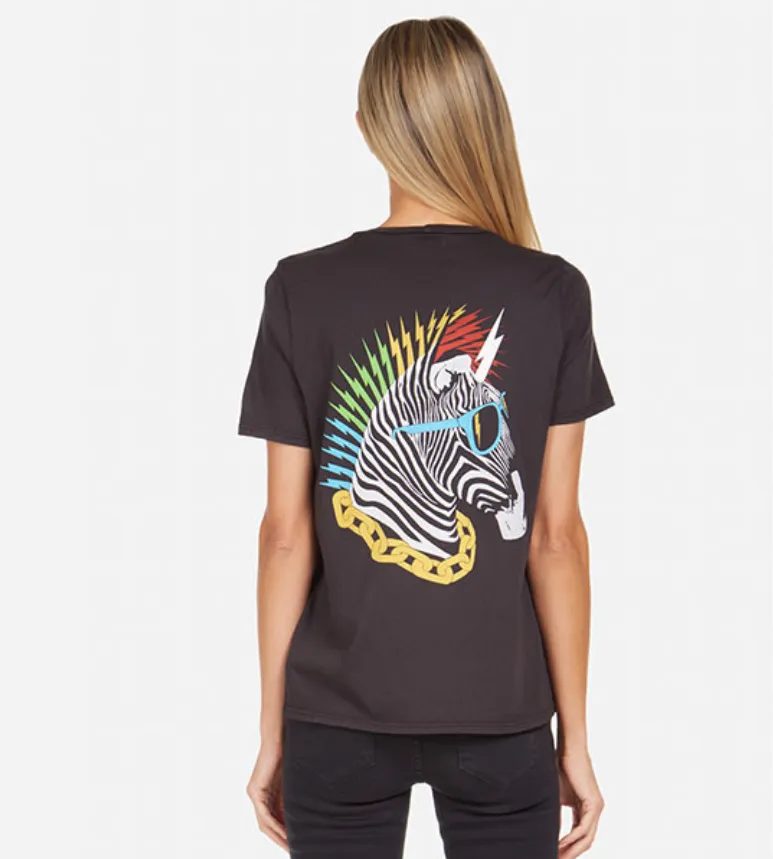 Lauren Moshi Women's Classic Lightning Zebra Tee in Onyx