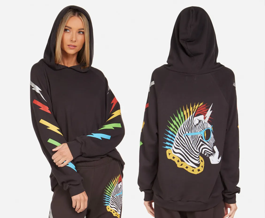 Lauren Moshi Women's Theodora - Raglan Boyfriend Hoodie Lightning Zebra in Onyx