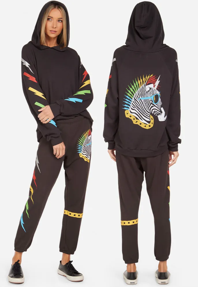 Lauren Moshi Women's Theodora - Raglan Boyfriend Hoodie Lightning Zebra in Onyx