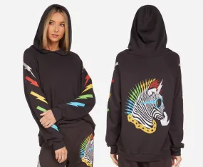 Lauren Moshi Women's Theodora - Raglan Boyfriend Hoodie Lightning Zebra in Onyx