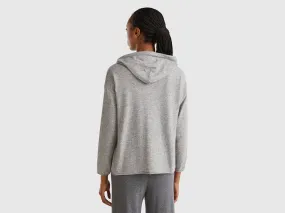 Light gray cashmere blend sweater with hood - Light Gray | Benetton