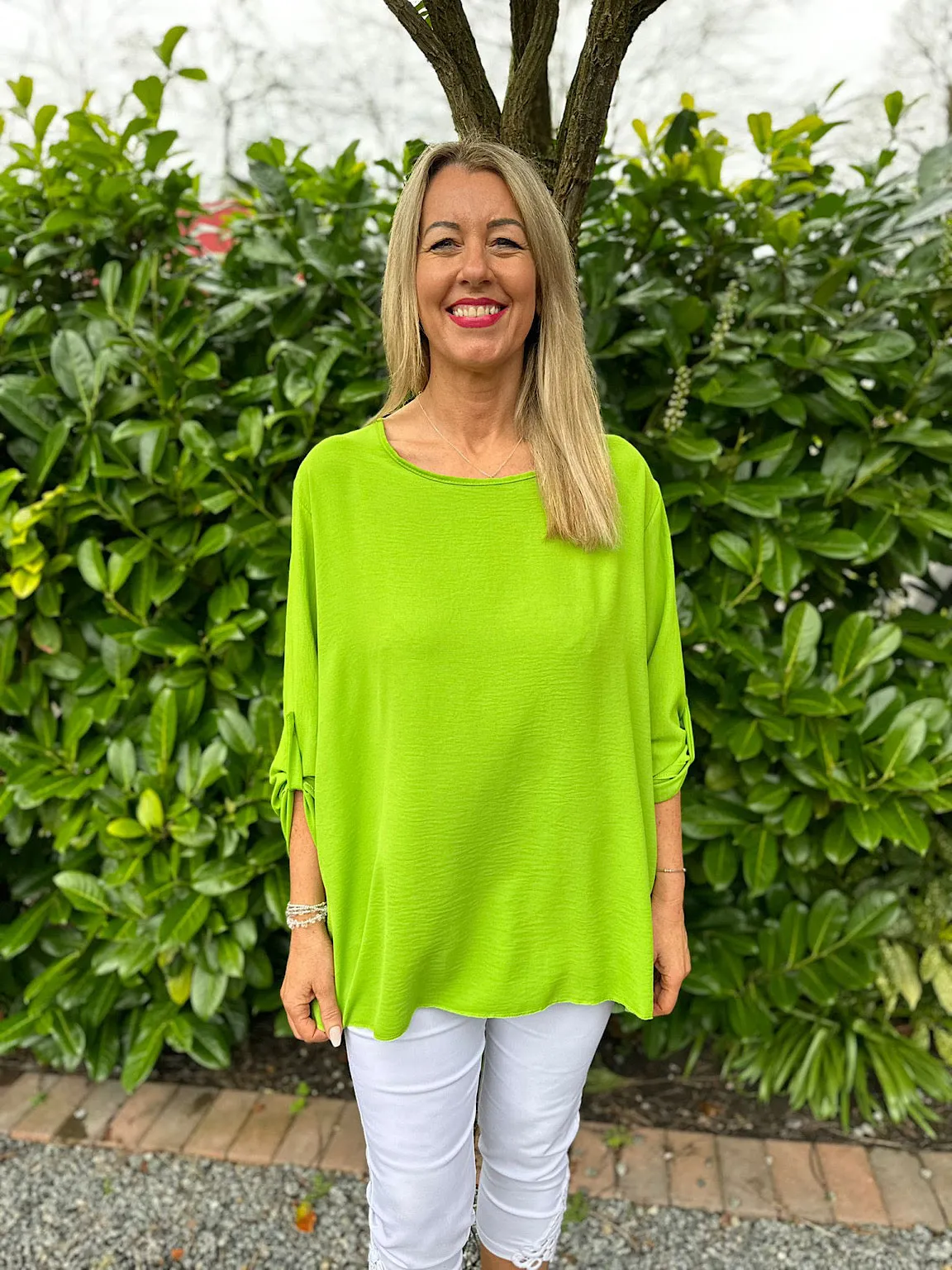 Lime Crochet Back Detail Crepe Top Holly