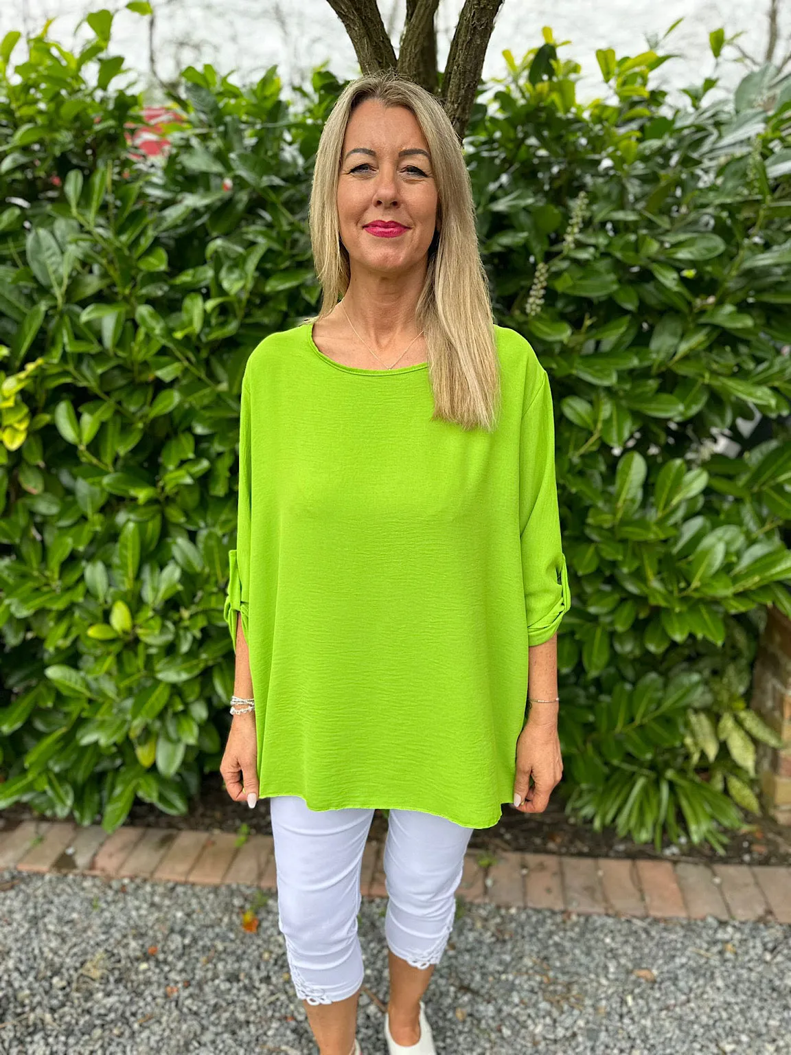 Lime Crochet Back Detail Crepe Top Holly