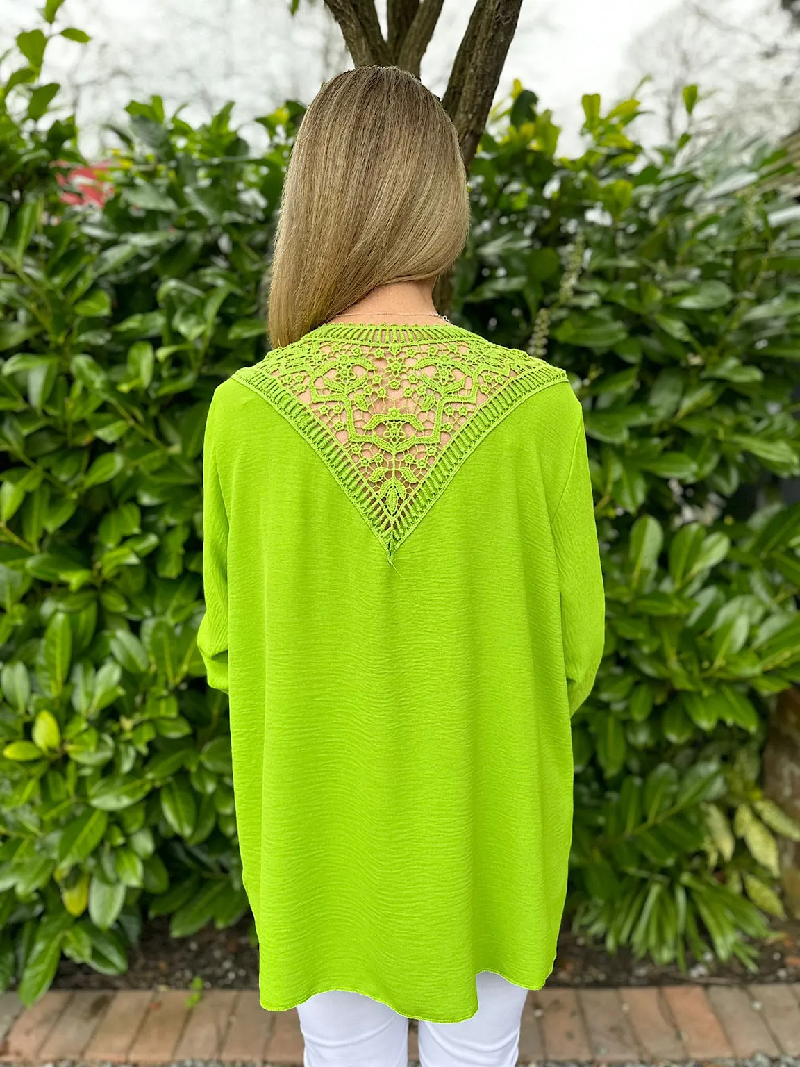 Lime Crochet Back Detail Crepe Top Holly