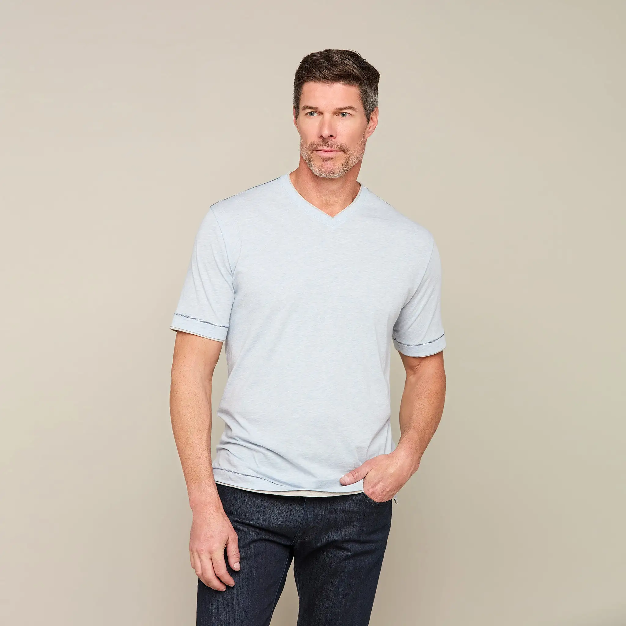 Lucchese Pima Cotton V-Neck :: Light Blue