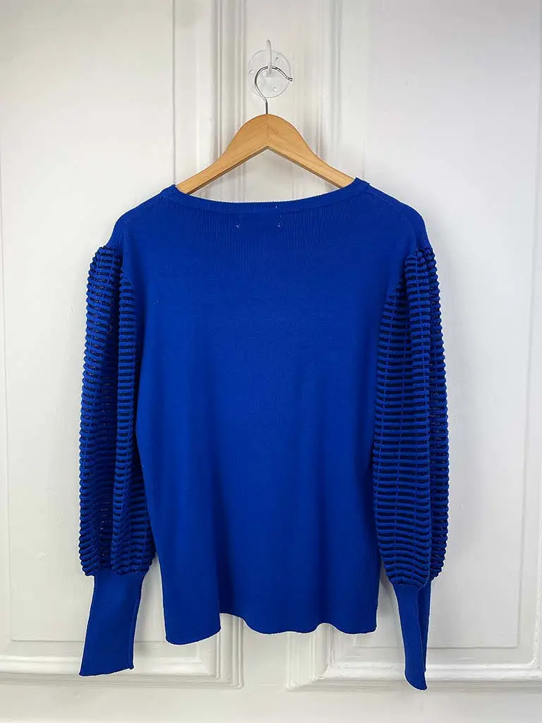 Malissa J Ladder Sleeve Knit - Cobalt