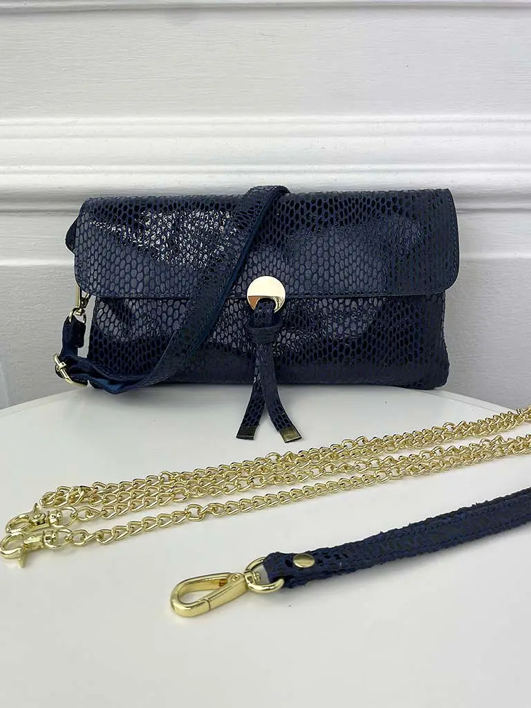 Malissa J Leather Snake Effect Envelope Clutch Bag - Navy