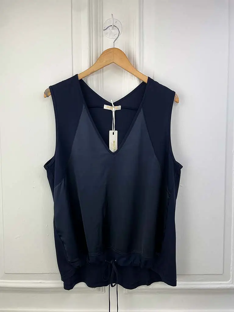 Malissa J Silk Feel Drawstring Top - Navy