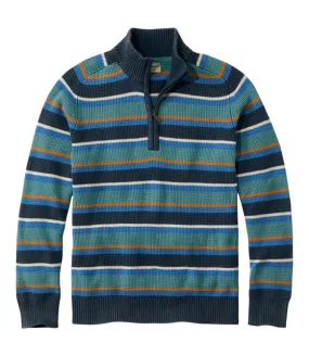 Men's Textured Washed Cotton Sweaters, Quarter Zip, Stripe