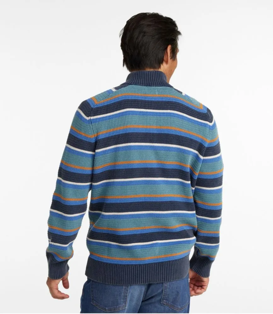 Men's Textured Washed Cotton Sweaters, Quarter Zip, Stripe